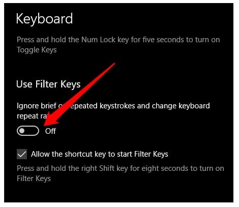 Confirm that windows filter keys