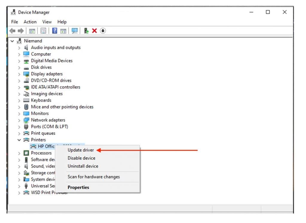 Scroll downwards and select the print queues