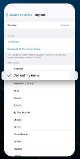Select the custom ringtone you created from the list