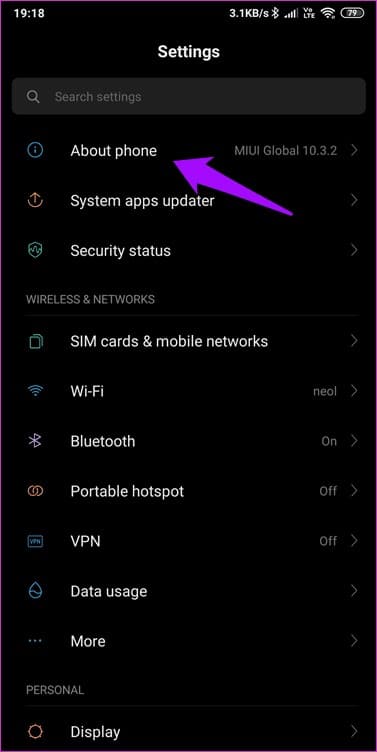 Settings and choose About Phone