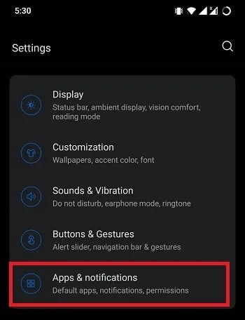 Settings app and Notification