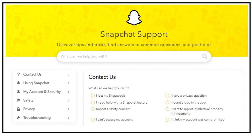 Snapchat customer support