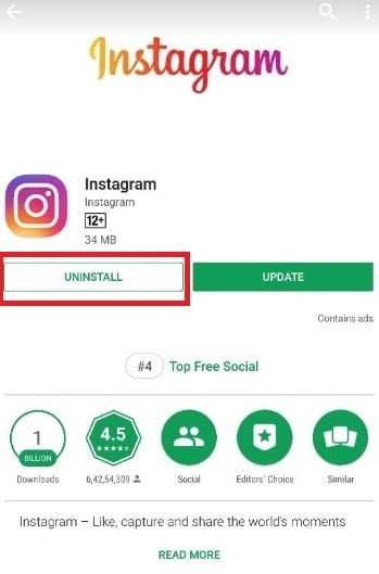 Uninstall Instagram