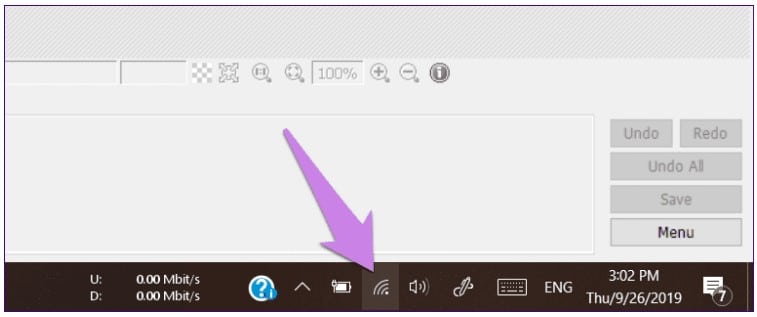 Wi-Fi icon in the taskbar to show available