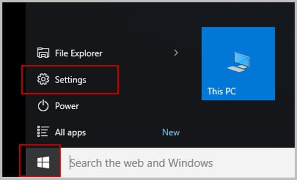 Windows key then click Settings