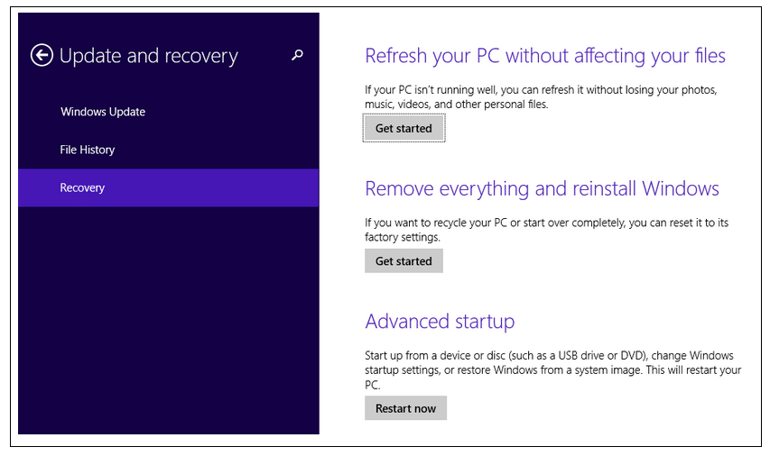 click on Recovery