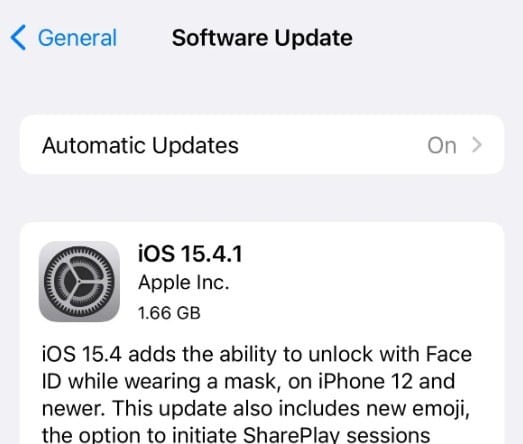 iPhone Software Update version