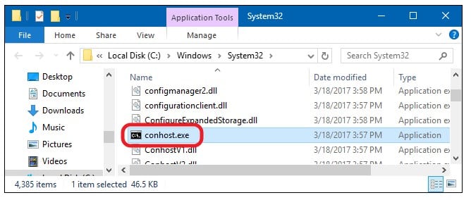 Conhost exe file Location