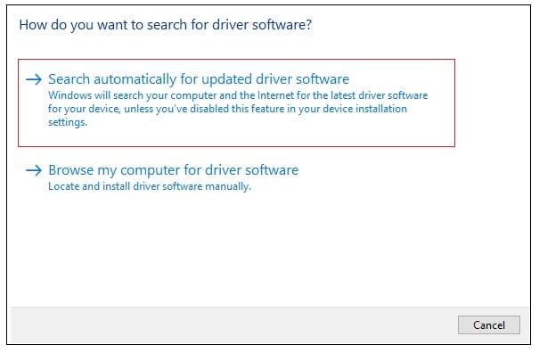Search automatically for updatedriver software