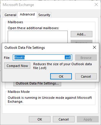 Outlook Data File Settings