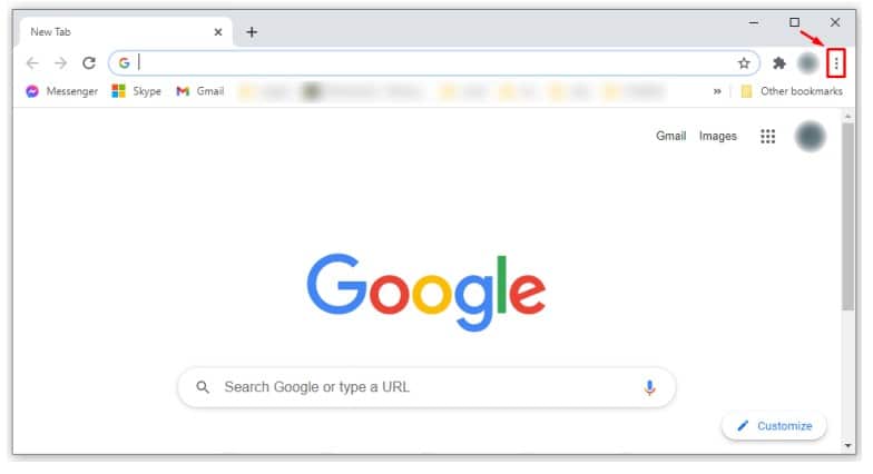 Launch Chrome and click on the Three dots