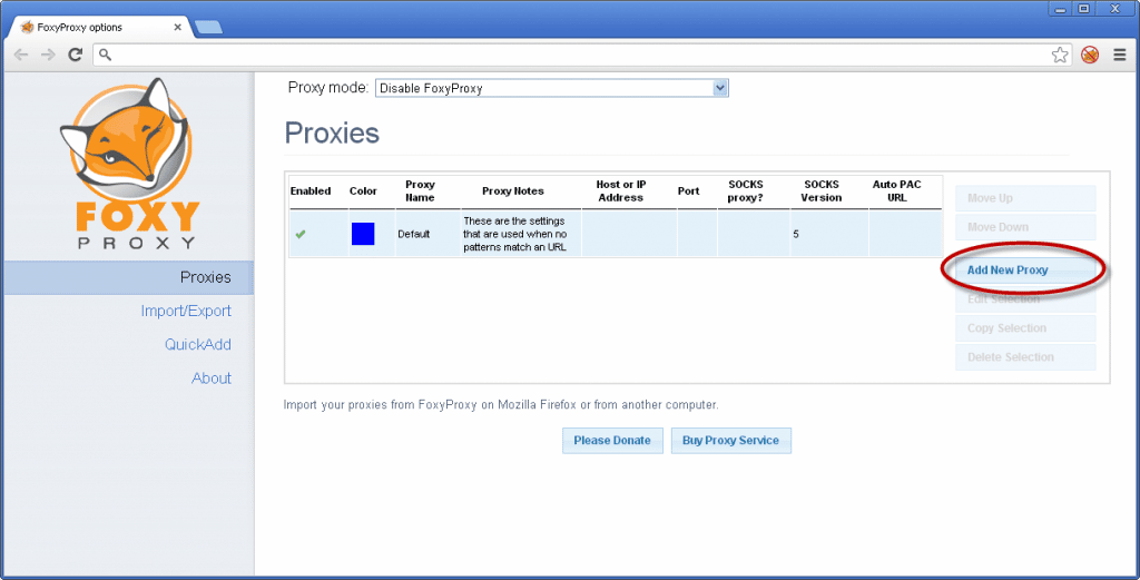 Add New Proxy button on the FoxyProxy