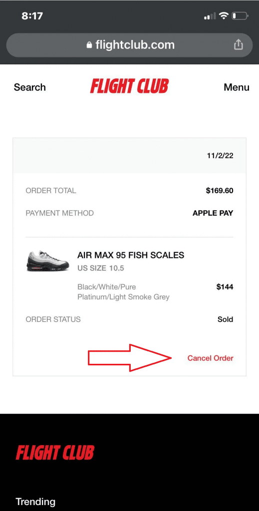 Cancel Order flight club