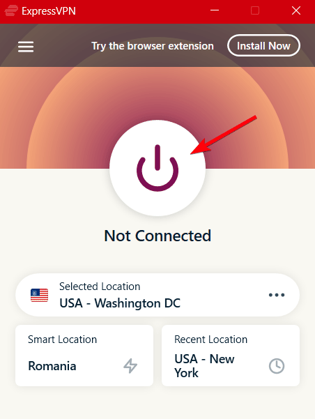 Disconnect button to turn off the VPN
