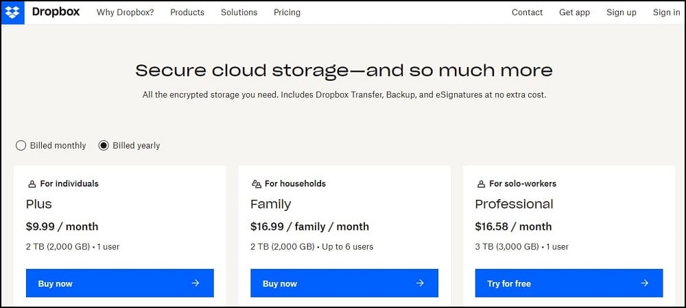 Dropbox Pricing