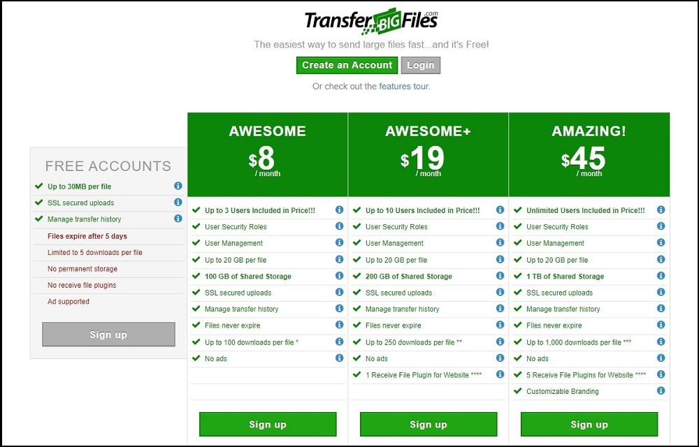 TransferBigFiles Pricing