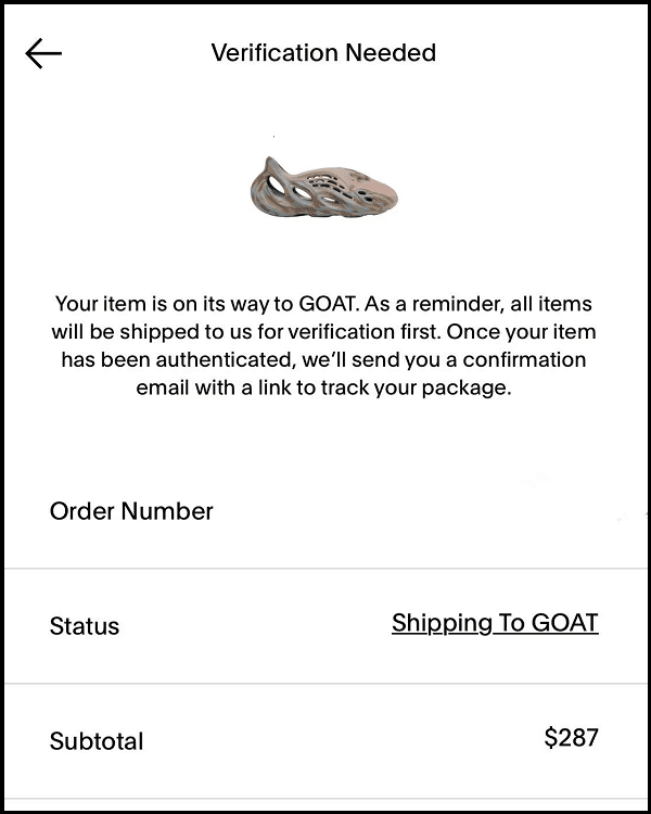 Verification Required message mean on GOAT