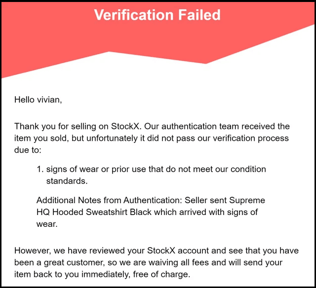 item fails to pass the verification