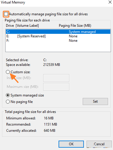 Automatically manage paging file size for all drives