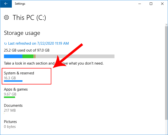 How much space do I need to reserve for Windows 10