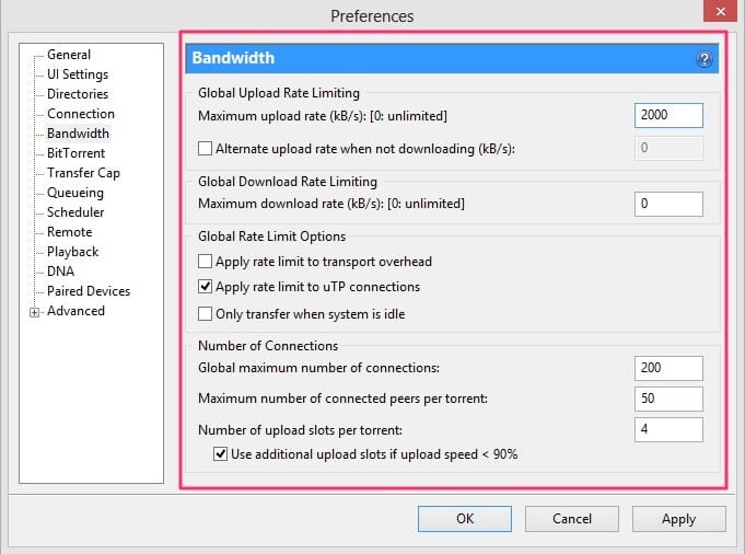 utorrent bandwidth speed test failed