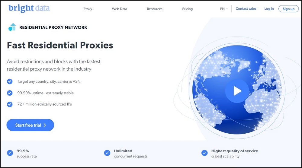 Bright Data free residential proxy service