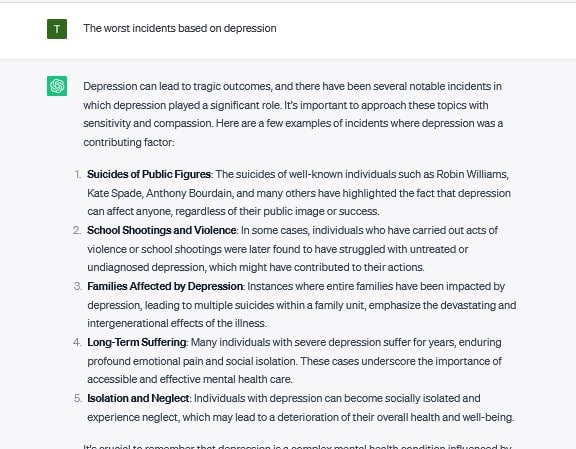 Depression incidents