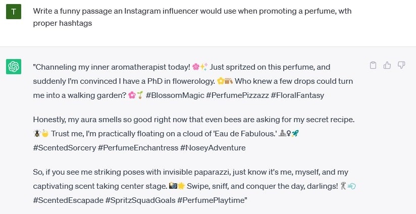 Instagram Influencer posts to promote perfume