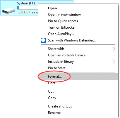 Right-click the problematic drive and select Format