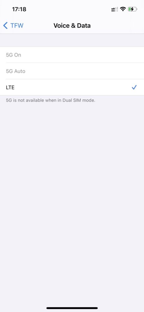 Change from 5G auto to LTE
