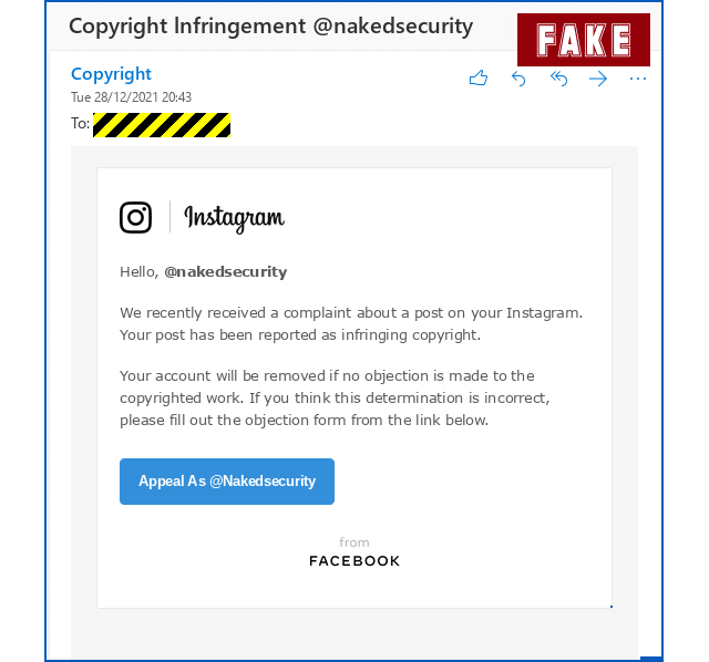 Falsecopyright infringement messages