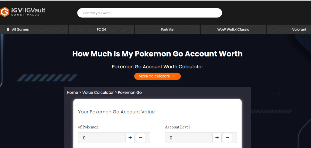 IGV iGVault Pokémon Go account calculator
