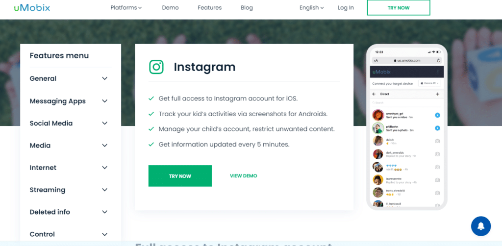 Use Umobix to get someone’s Instagram password