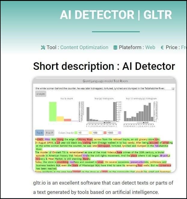 GLTR (Giant Language Model Test Room) AI Writing Checkers Overview