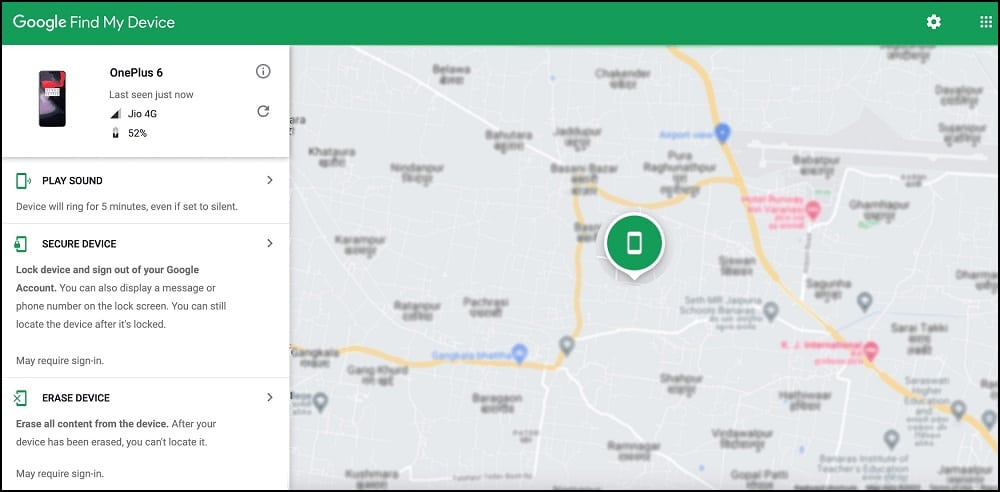 Google Find My Device through the Website