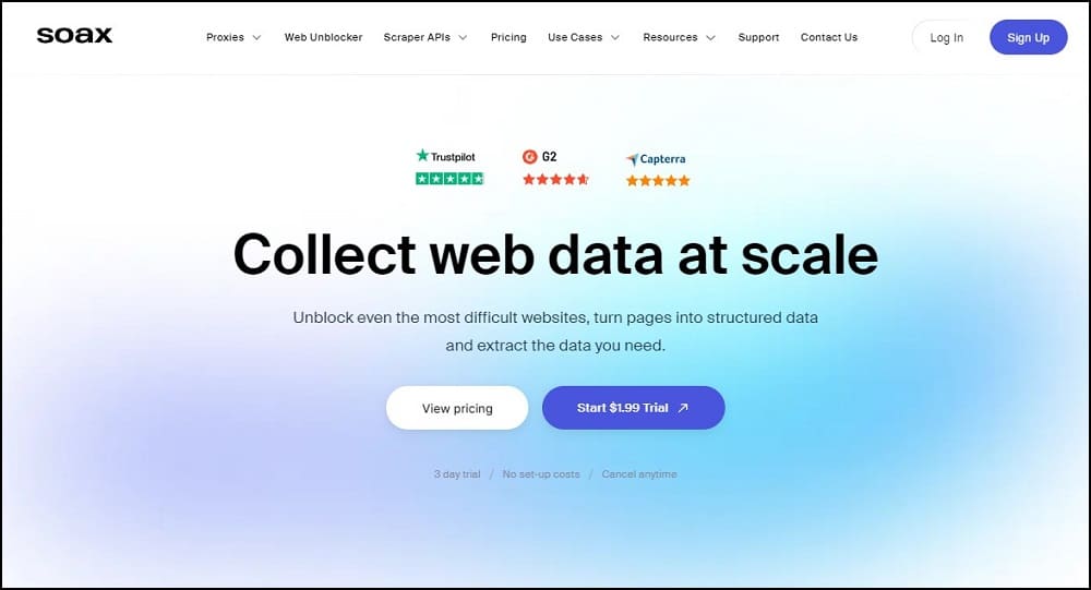 Soax Homepage Overview