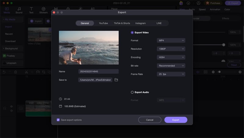 Explore the built-in media library to add stock videos