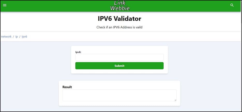 Link Webbie IPv6 validator