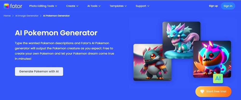 Fotor AI Pokémon generator