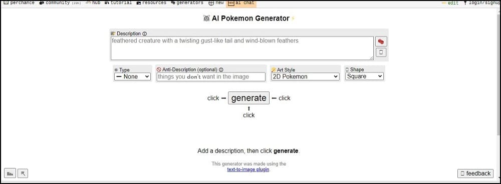 Perchance AI Pokémon Generator