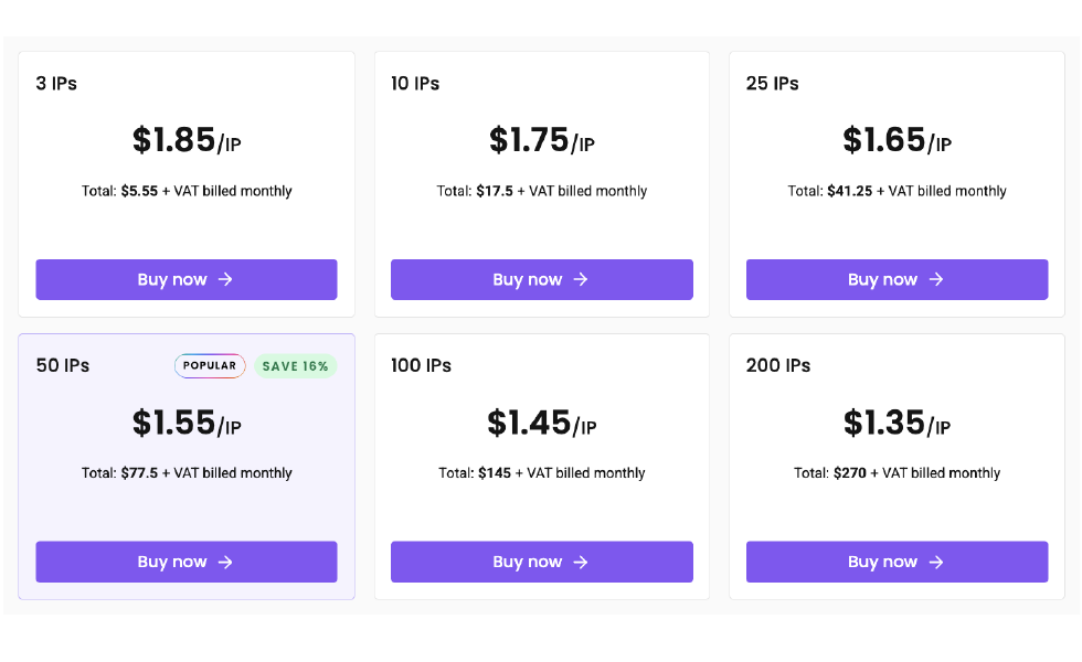 Decodo datacenter proxy pricing plans by number of IPs