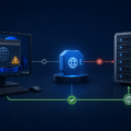 Proxy error troubleshooting path showing a Windows browser, network gateway, and upstream server