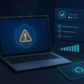 Laptop showing a Codex usage limit warning beside a reset checklist and status indicator
